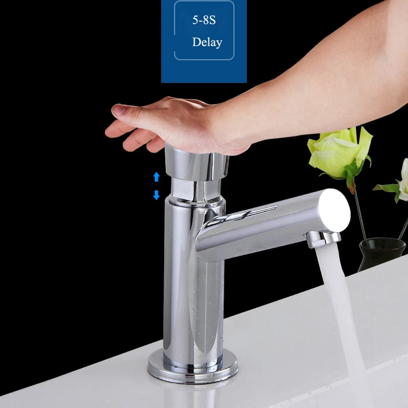 

Touch Press Bathroom Basin Faucets Washbasin Faucet Time Delay Faucets Auto Self Closing Cold Water Toilet Saving Water Tap