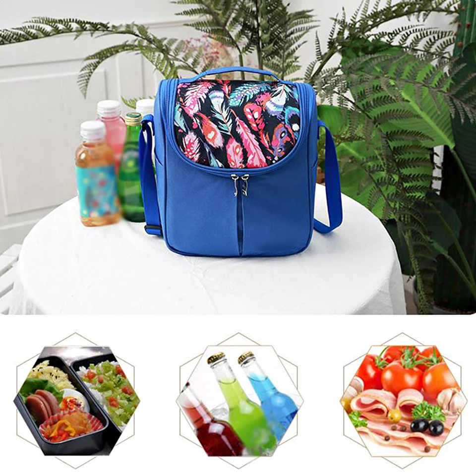 Портативная сумка-холодильник, Ланч-бокс с принтом, теплоизоляционные сумки для ланча, органайзер для путешествий, кемпинга, пикника, сумка для хранения еды
