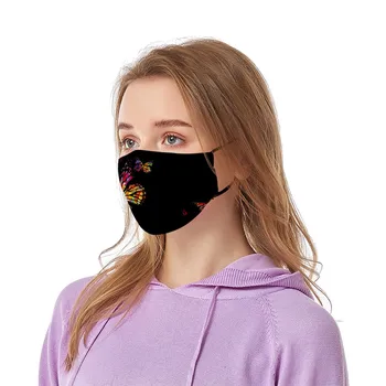 

1PC Butterfly Print Dust-proof Smog Mask Thicken Mouth Mask Mouth Cover Washable Women Outdoor Reusable Mouth Mask Black 2020