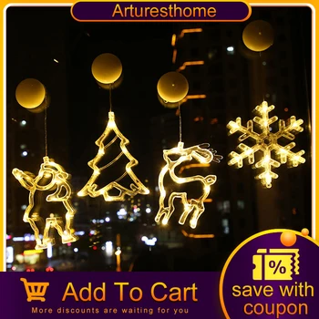 

Christmas Tree Window Decor Ornament Xmas Gift New Year Elk Bell String Light LED Decor For Home Hanging Garland Home Party
