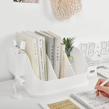 

Multifunction white ABS Bookstand with Pen Holder Bookends Book Holder Desk Organizer Stationery Storage Box Office Supplies