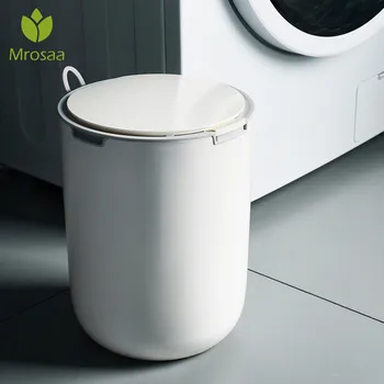 

Mrosaa Portable Plastic Round Kitchen Trash Can Press Type Waste Bin Dustbin Bathroom Trash bin Basket Office Garbage Bucket