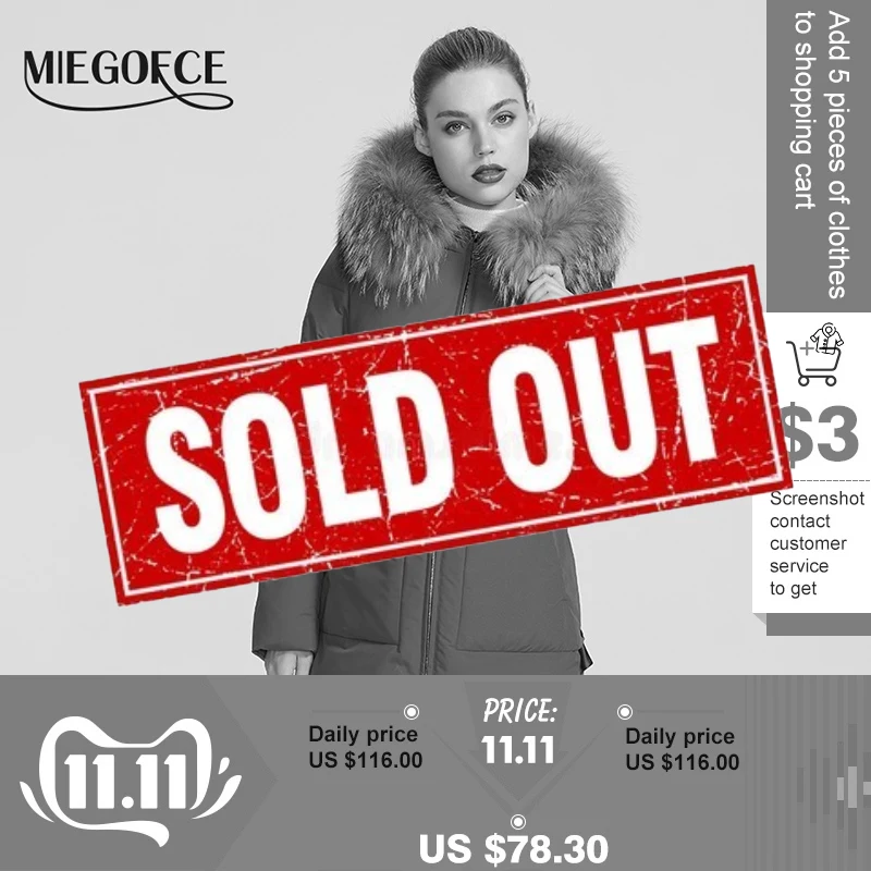 MIEGOFCE 2019 Новая зимняя коллекция пуховиков женская куртка с меховым капюшонм парки