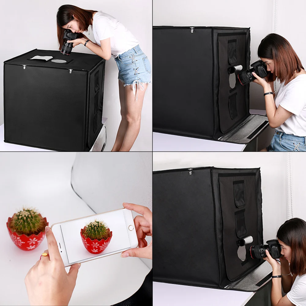 SPASH 60x60cm 24 inch Portable Mini Photo Studio Box Softbox 46W 3400LM White LightBox Lighting Studio Shooting Tent Box Kit 3