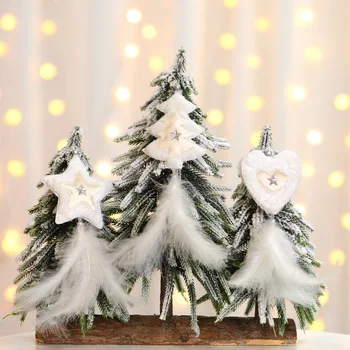 

White Gold Silver Feather Christmas Tree Hanging Pendant Heart Star Ornament Christmas Decoration for Home New Year Navidad 2021