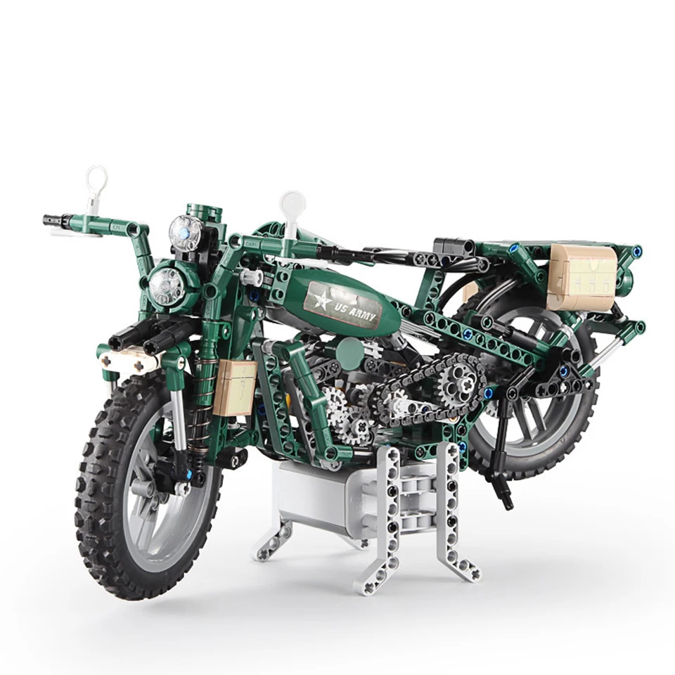 

Legoings Motorcycle World War II Army Military Army Green Technic Model Motor Building Block Brick Toys Kids Gifts