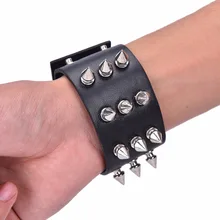 Браслеты унисекс для мужчин и женщин, Заклепки-шипы, три ряда, широкие манжеты из искусственной кожи, панк готический рок браслет