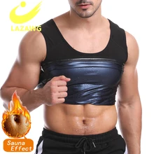 LAZAWG Men Sweat Sauna Shirts with Zipper Body Shaper Waist Trainer Slimming T-Shirts Thermo Workout Tops Gym Fitness Tank Tops