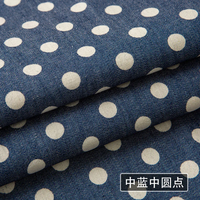 Stripe Soft Washed Denim Fabric Cotton 100% for Shirt Dress Pants Thin Brocade Blue Stars Geometric Printed Sewing Summer Diy 