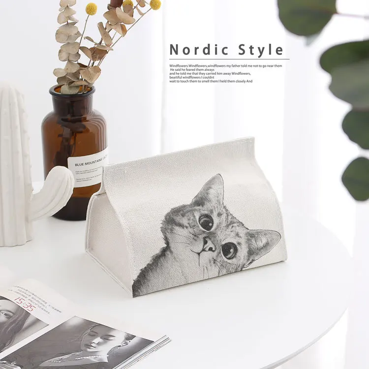 

Nordic Cat Cloth Tissue Box Cotton Linen Navidad Family Car Paper Set Napkin Tray Napkin Holder Cat Christmas Decoration NewYear