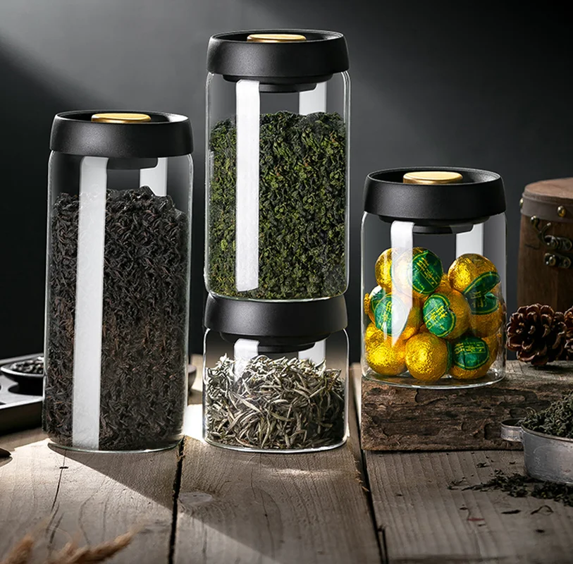 Contenitore per il tè sottovuoto in vetro, barattolo sigillato, contenitore trasparente per la casa, contenitore per la casa, contenitore per la cucina, contenitore per la casa_voghion.com