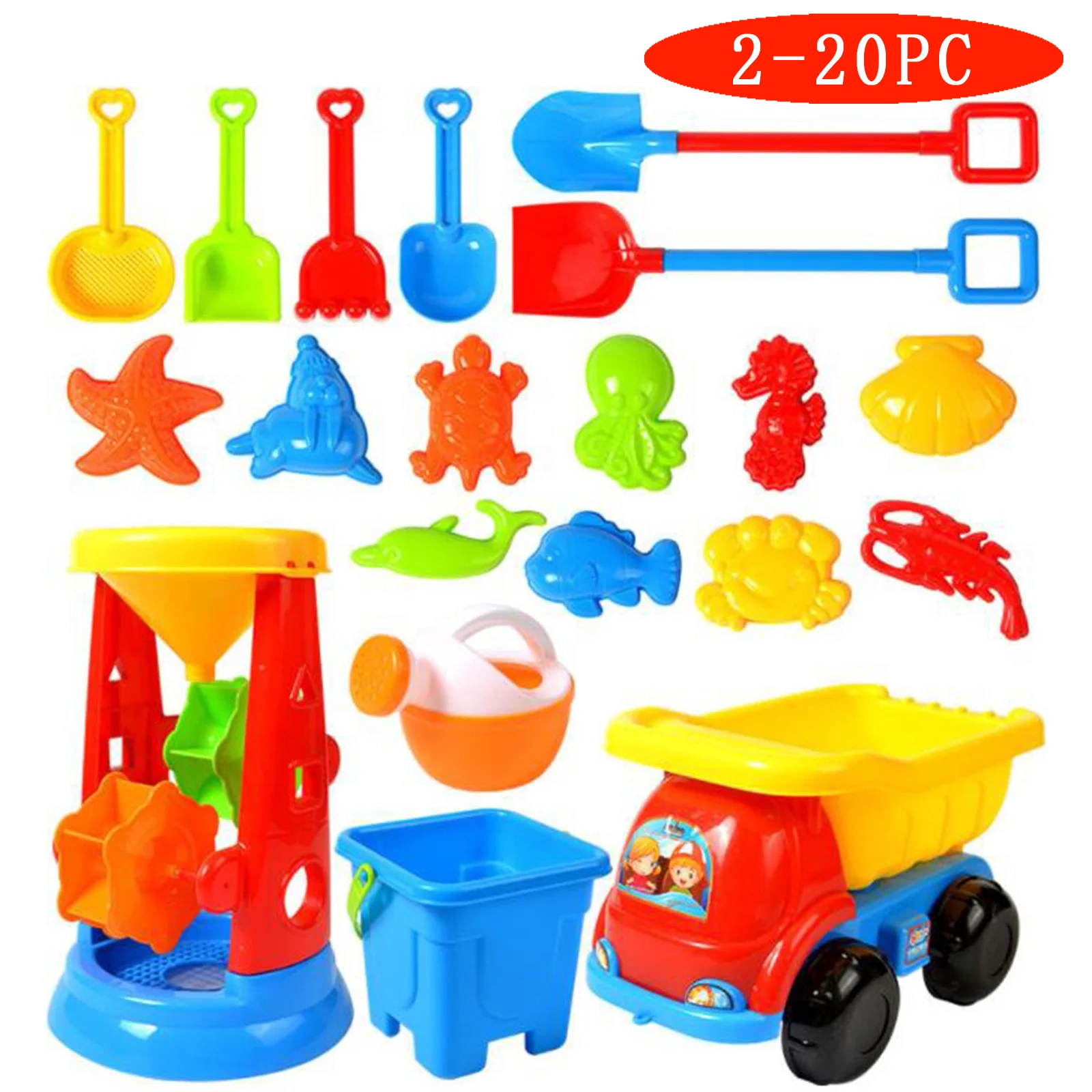 Juego de arena para niños, cubo, pala para ARENA, juguete de verano al aire libre, herramienta de pala de cristal de arena, juguetes para arena de playa, 20 Uds.