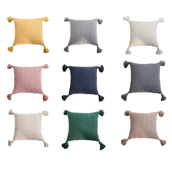 

Soft Knit Cuhion Cover 45X45cm Solid Pillow Cove Pink Grey Cream Tassels Home Decoration Pillow Case Square