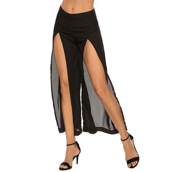 

Fashion Casual High Waist Loose Summer Pants Plus Size Sexy Split Women Pants Chiffon Wide Leg Trousers 2019