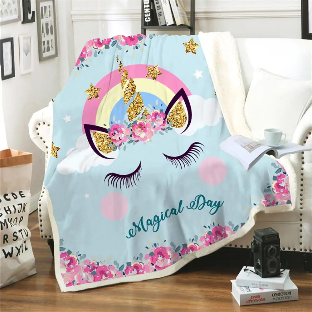 2019 Cartoon Pink Unicorn Series Blanket For Bed Sofa Thick Warm Plush Velvet Soft Throw Adults Kid Bedclothes | Дом и сад