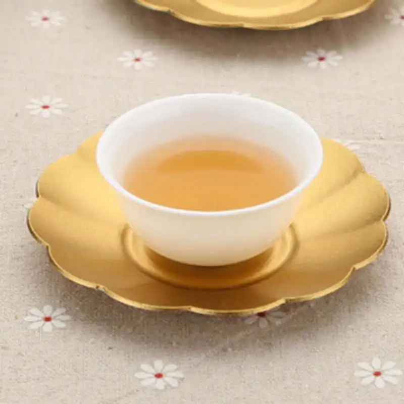 

Tea Coffee Cup Holder Mat Heat Resistant Saucer Teaware Drink Coasters Alloy Copper Tea Trays Py