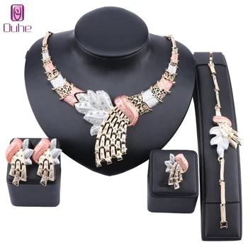 

African Beads Statement Big Pendants Necklace Earring Gold Color Fine Jewellery Sets For Women Wedding Bridal Party