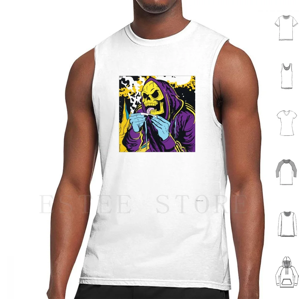 Skeletor Canotte Gilet Senza Maniche Skeletor Scheletro Supercattivo He Man Cartoon Cartoons Doobie Weed Smoking