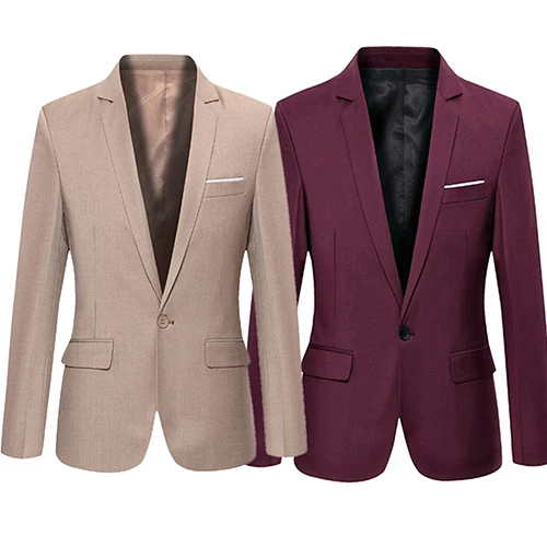 Men's Slim Formal Business Suit Coat One Button Lapel Long Sleeve Pockets Top Men's Coat Work Wedding Wear 4