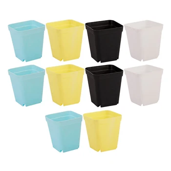 

10 Pcs Garden Flower Pots Nursery Plant Seedling Holder Square Basin Set Plastic FlowerPots