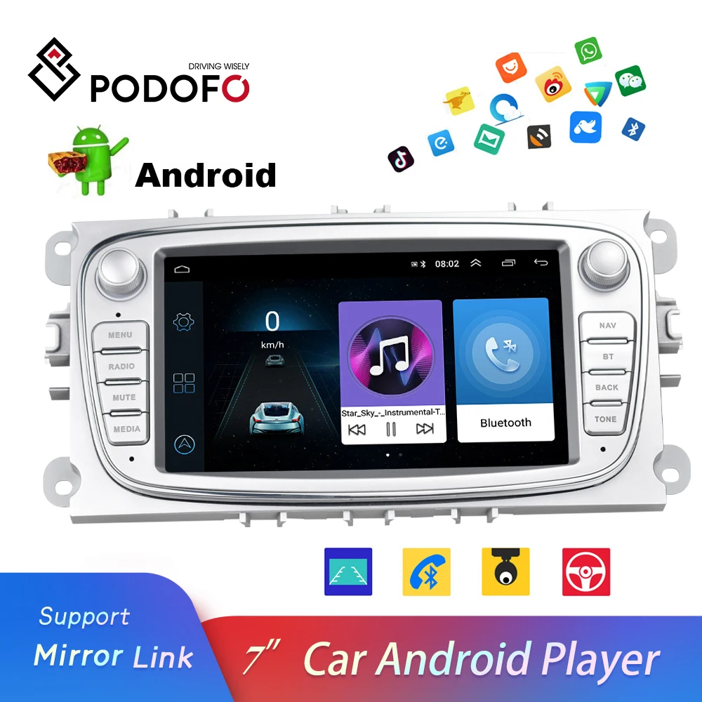 

Podofo Android 8.1 Autoradio 2 din Car Radio 7" Multimedia Player GPS WIFI MP5 IOS Android Mirrorlink for Ford Focus Car Stereo