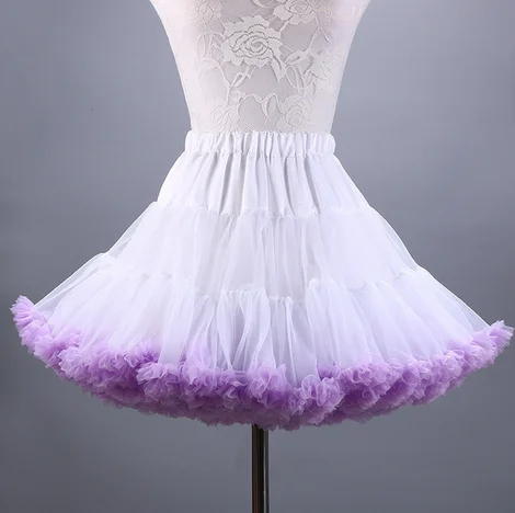 Для женщин балетки юбка-пачка взрослых Свадебная вечеринка танцевальная многослойная короткая юбка, для невесты, с фатиновой юбкой Пышное короткий подъюбник для маленьких принцесс, сетчатые юбки - Цвет: White with Purple