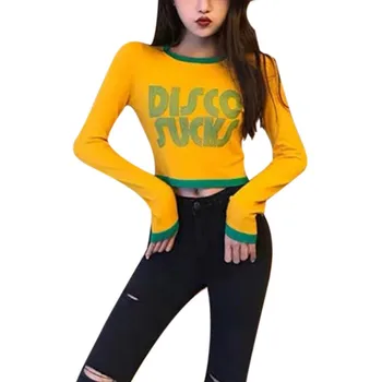 

Women Autumn Winter Letter Print Slim Long-Sleeved Round Collar Slim Bottom Knit Sweater T-shirt