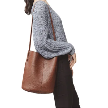 

Women Casual Shoulder Bag Fashion Bucket Bag Handbag PU Women's Large capacity Shopping Bag Waterproof 2020