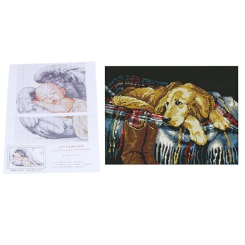 

2 Set DIY Cross Stitch Set 14CT Cross-Stitching - 51X36Cm Faithful Dog Pattern & 43 X 33Cm Cute Baby Pattern