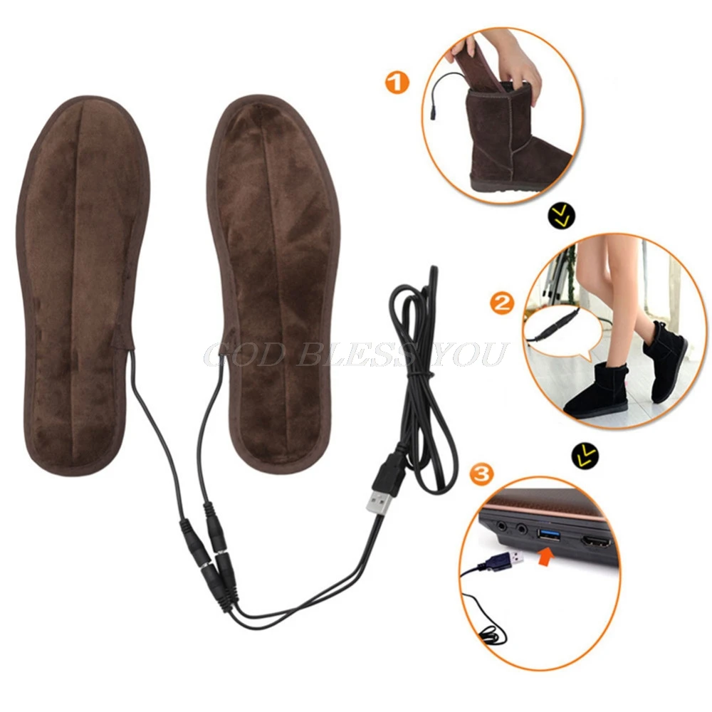 USB Электрический питание плюшевый мех отопление стельки Зима держать тепло ноги обувь стелька