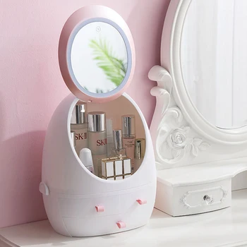 

New Rotating Makeup Storage Box Jewelry Cosmetic Organizer for Cosmetics Case Storage Drawer with HD Mirror and LED Fill Light