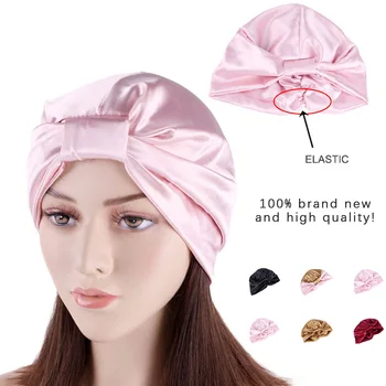 

6 Colors Satin Bonnet Salon Bonnet Night Hair Hat For Natural Curly Hair Double Elastic Bathing Sleep Women Head Cover Wrap Hat