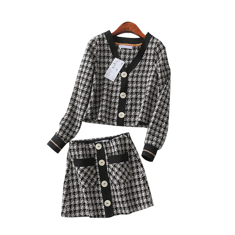 

One's Retro Versitile Fashion Graceful Soft It Cropped Jacket Skirt Two-Piece Set Entity
