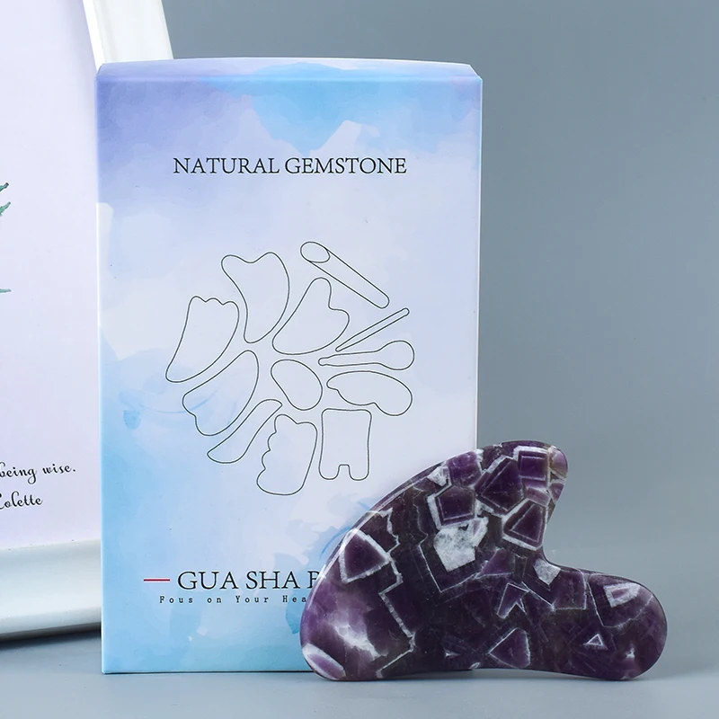 

Gouache Face Body Scraper Dream Amethyst Scraping Board With Box Foot Guash Scratch Massager Crystal Stone Gua Sha Massage Tools