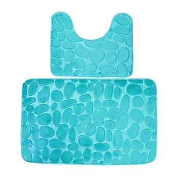 

2 Pcs Soft Bathroom Mat Bath Pedestal Set Mats Colors There Anti-Slip Cobblestone Green