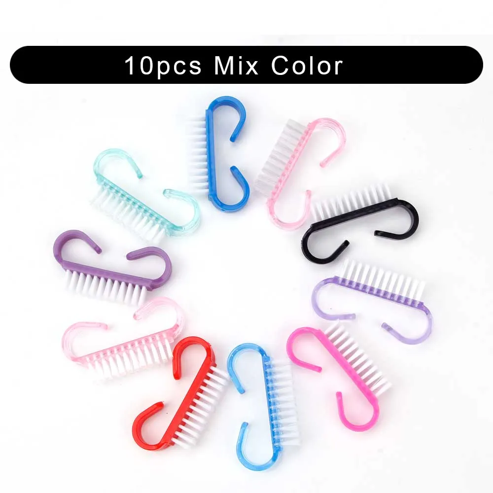 10pcs Mix Color Чистящая щетка для ногтей маникюр педикюр инструменты Ручка гель удаление для очистки от пыли уход пластик косметика для ногтей кисти для женщин - Цвет: 10pcs Mix Color