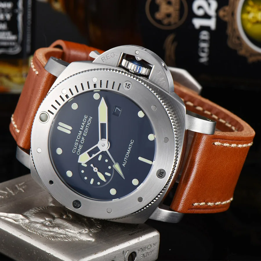 

watch men automatic mechanical watch 316L Solid stainless steel date Luminous waterproof Leather 47MM NH84