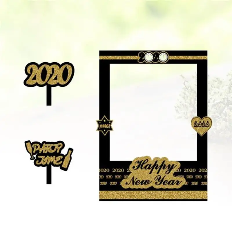 Photo Booth Props Set Happy New Year Festive Party Supplies Selfie Props Picture Frame Set for Festivals Holidays