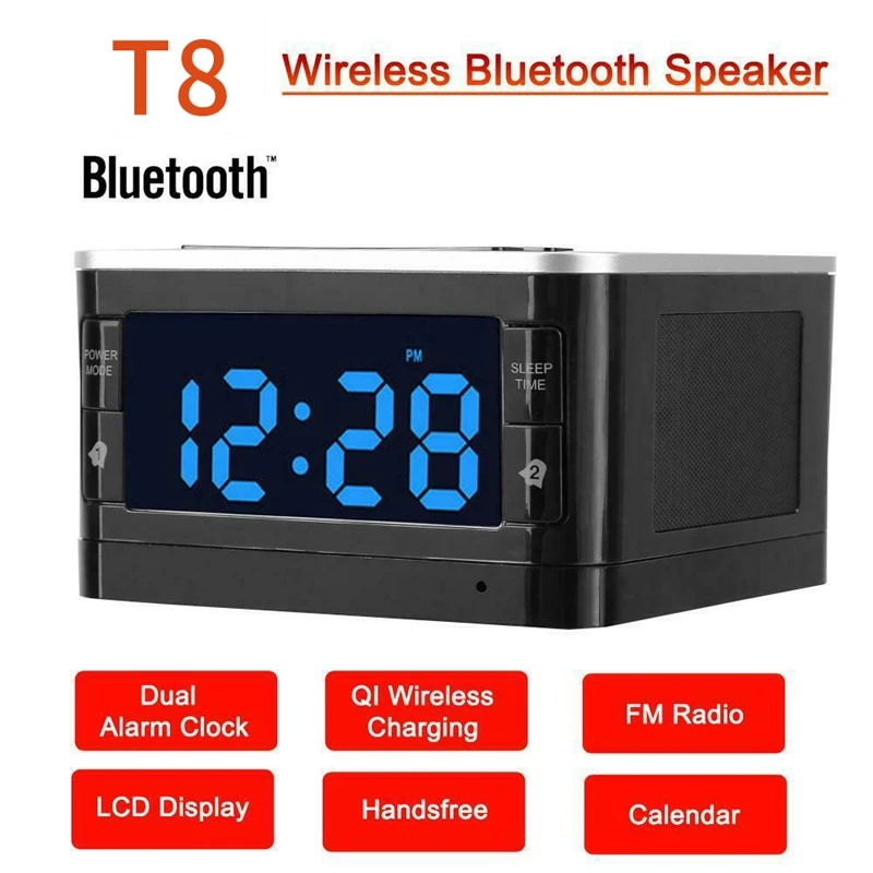 T8 Bluetooth динамик Повтор Будильник fm-радио с беспроводным зарядным устройством USB OTG порт дистанционное управление для IPhone samsung