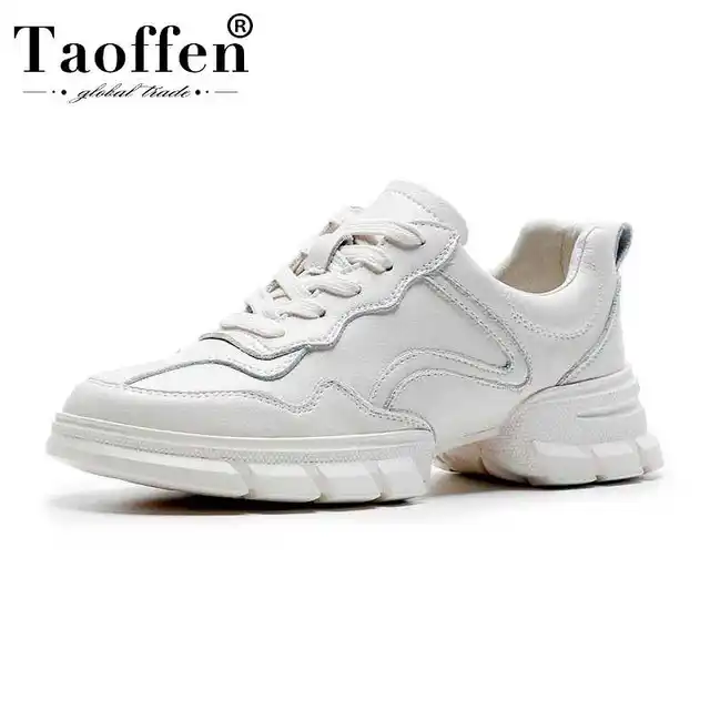 US $36.49 Taoffen Women Fahion Genuine Leather White Sneakers Shoes Woman Round Toe Vulcanized Shoes Casual W