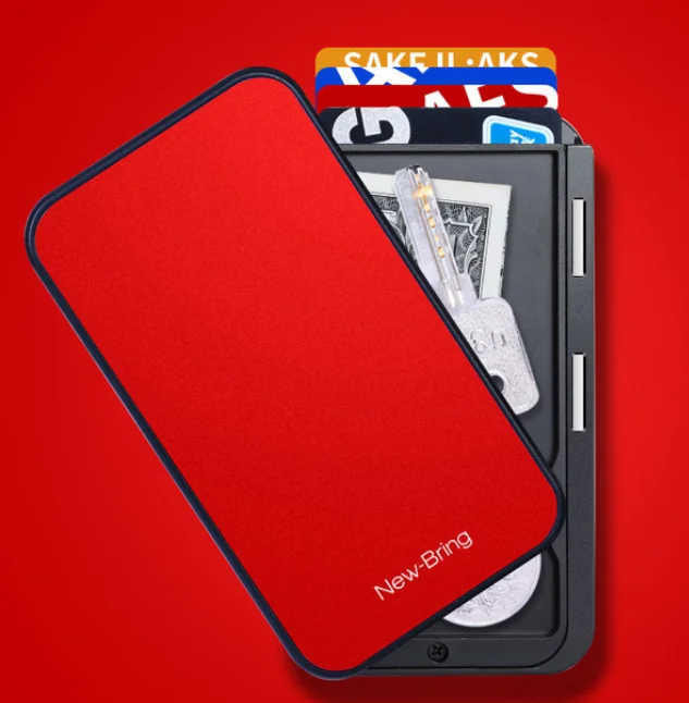 red Тонкий держатель для ID банковских карт, RFID Блокировка, минималистичный кошелек из углеродного волокна, скользящие кошельки, чехол для кредитных карт для мужчин и женщин - Цвет: red