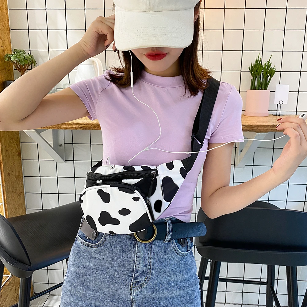 Cow Milk Fanny Waist Bag Women Canvas Zipper Classic Texture Creative Design Chic Leisure Simple Chest Shoulder Pack Purse |