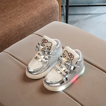 

KT Cats Child Luminous Sneakers New Brand Rhinestone footwear kids LED Flashing Boot for Baby girls Casual Shoes with light