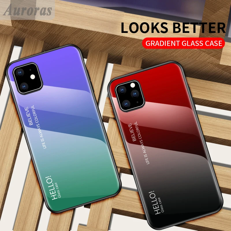 

Auroras For Apple iPhone 11 Pro Max Case Gradient Color Tempered Glass Hard Cover For iPhone 11 Pro Case