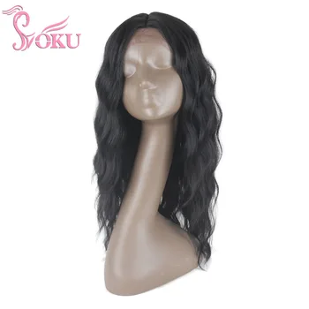 

SOKU Transparent Lace Front Wig 20 Inch Long Wavy Synthetic Hair Natural Black Wigs for Black White Women Heat Resistant Fiber