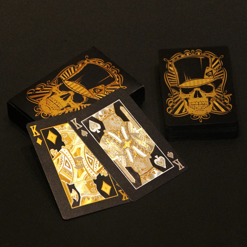 Skull Black Gold Poker 24K Gold Playing Card Waterproof Smooth Entertainment Board Game Gold Foil Poker Drinking Party Game Gift puluz 110cm 5 in 1 silver translucent gold white black folding photo studio reflector board