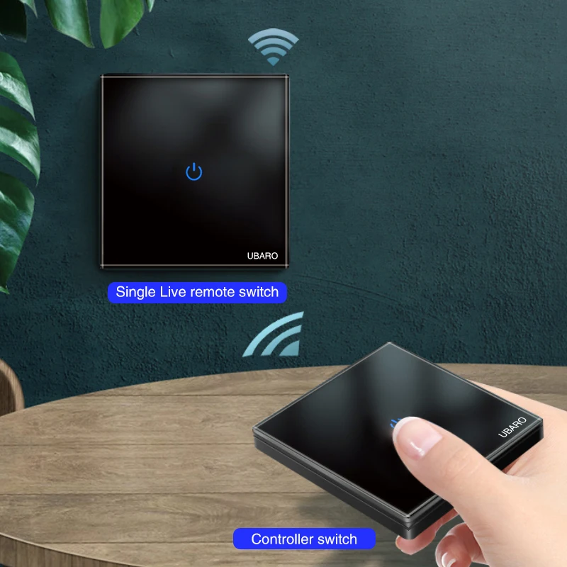 Беспроводной Радиочастотный контроллер-передатчик UBARO 86*86 мм 433 RF, пульт дистанционного управления с панели из закаленного стекла, ручная кнопка без батареи, 1/2/3 комплекта