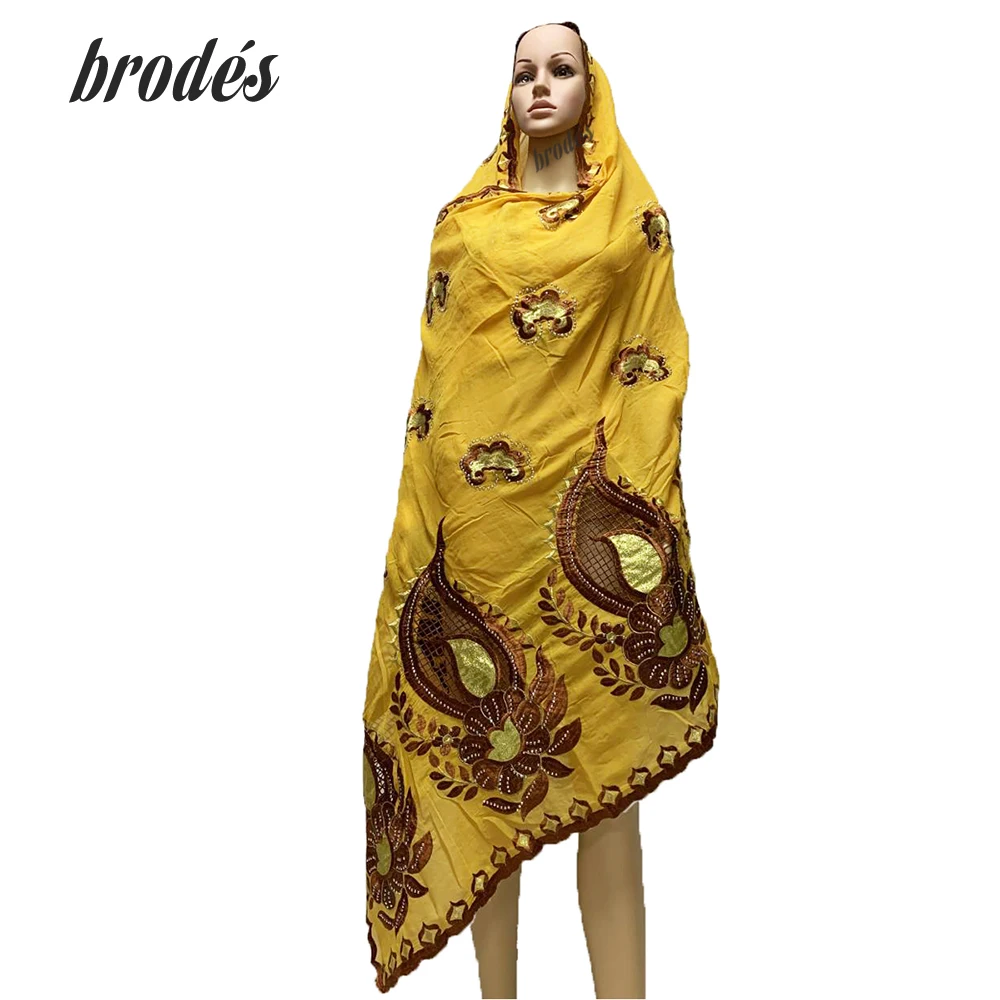 

2021New African Women 100% Cotton Hijab Scarf Soft Handband Fashion Embroidered Scarves 215*110cm Muslim Turban Big Inner Hijab