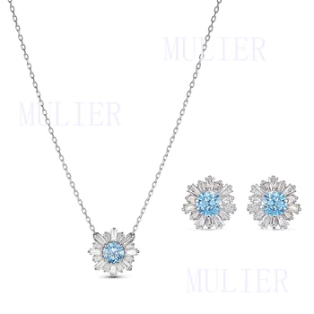 

Fashionable New SUNSHINE Blue Crystal Necklace Jewelry Set Simple and Elegant Gift for Girlfriend Birthday Memorial Best Gift