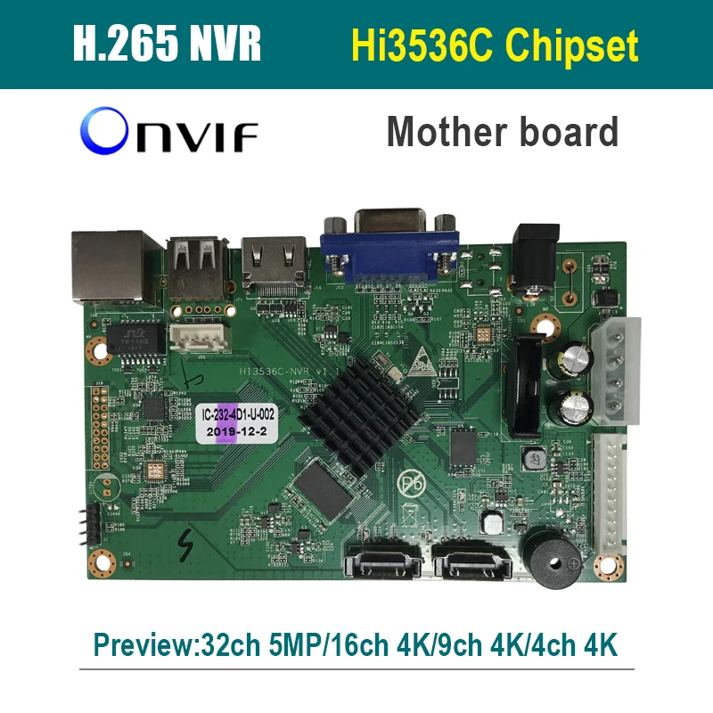 ANIBOLN H.265 NVR Boards Supports 16 CH 5MP IP camera input 1 SATA HDD Onvif P2P 3536C Network Video Recorder for Security Cam